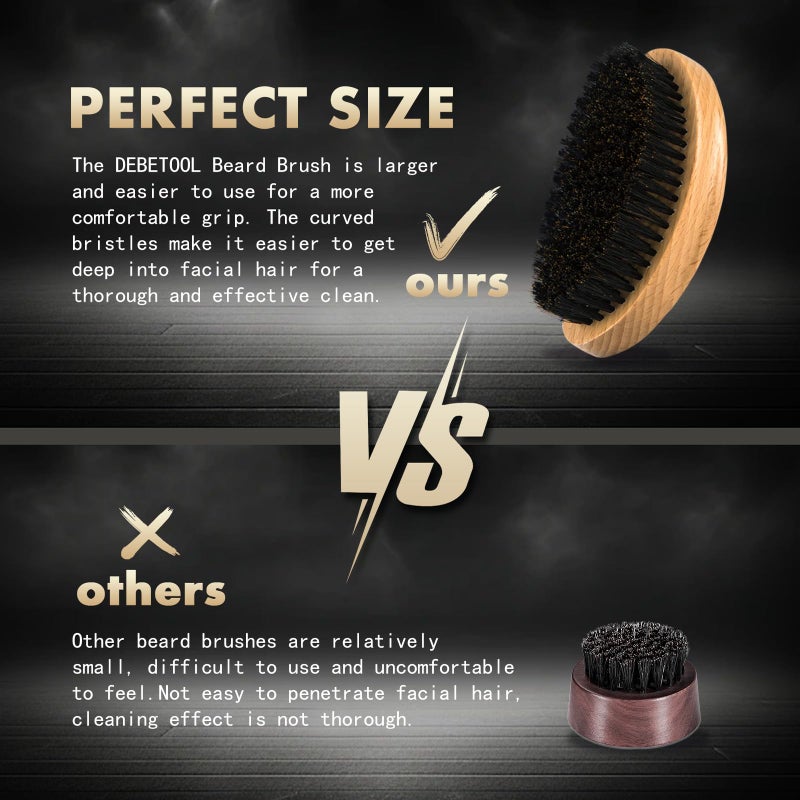 DEBETOOL Boar Bristle Beard Brush for Men - Wooden Beard Brush and Comb Set with Beard Scissors, Pocket Travel Men's Wooden Mustache Brush for Beard Care - Image 3